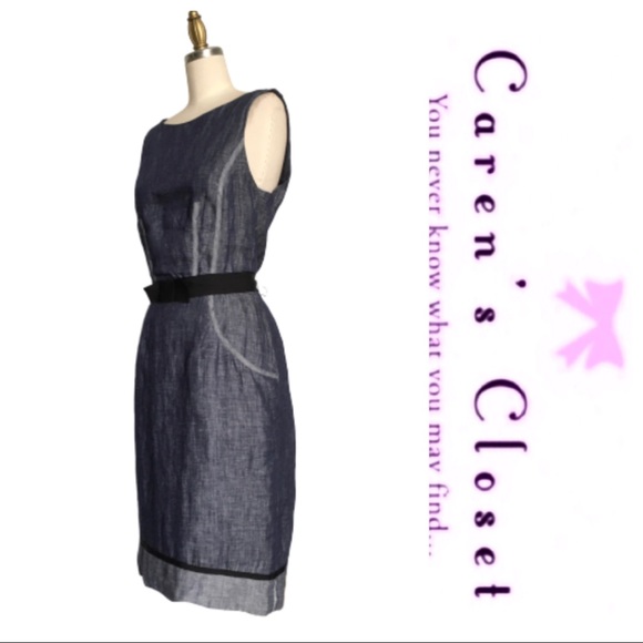 Taylor Blue Linen & Black Ribbon Trimmed Dress - Picture 2 of 6